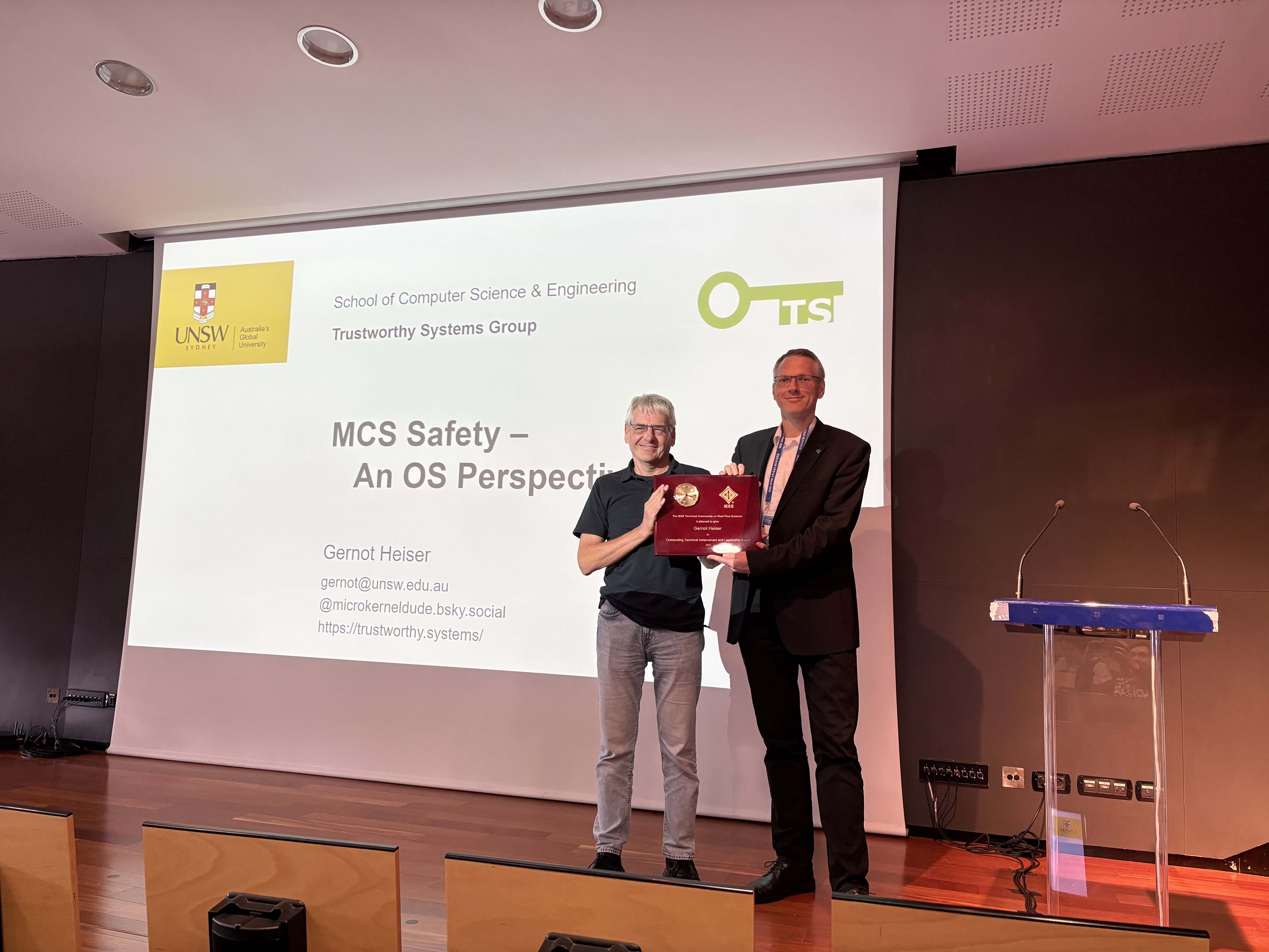 Professor Gernot Heiser accepting his award at RTAS